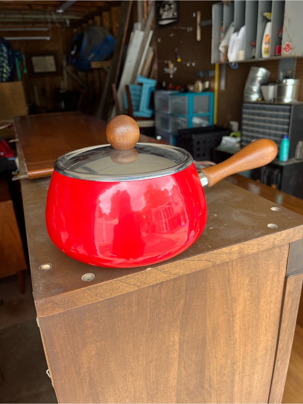 Vintage Red MCM Fondue Pot